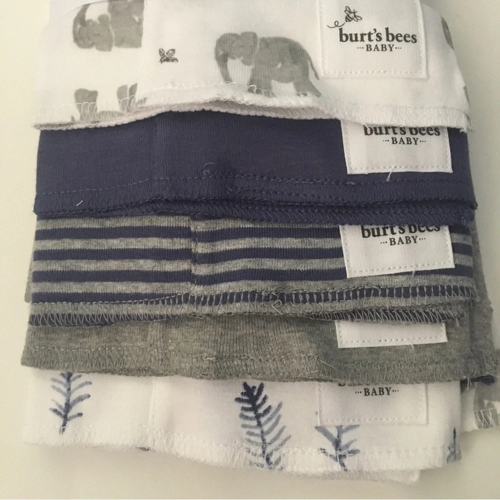 5 Burp Cloths Organic Cotton Gray Elephant Stripe Solid NEW | Burt’s Bees